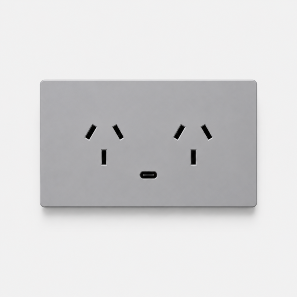 FRENTE PARA TOMACORRIENTE BI-NORMA DOBLE CON USB-C MONACO MACROLED, COLOR GRIS