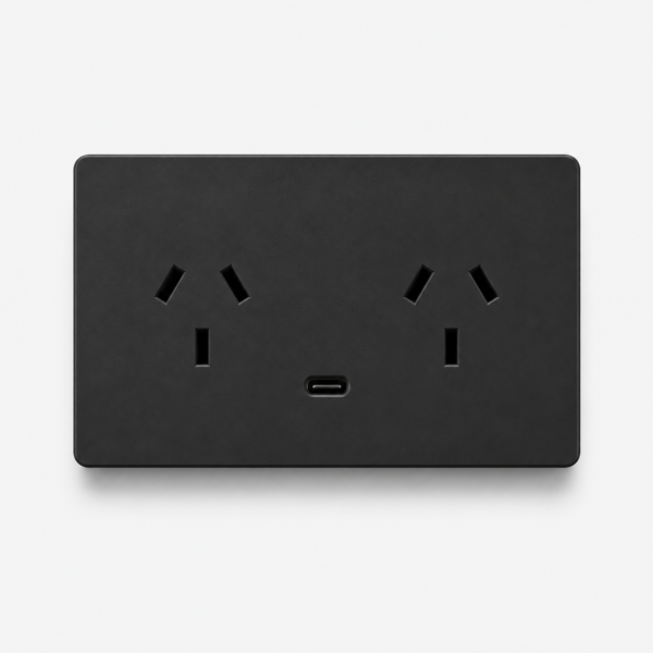 FRENTE PARA TOMACORRIENTE BI-NORMA DOBLE CON USB-C MONACO MACROLED, COLOR NEGRO
