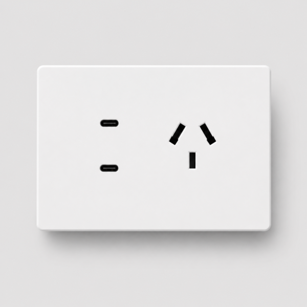 FRENTE PARA TOMACORRIENTE BI-NORMA CON DOS USB-C MONACO MACROLED, COLOR BLANCO