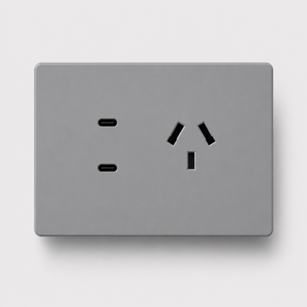 FRENTE PARA TOMACORRIENTE BI-NORMA CON DOS USB-C MONACO MACROLED, COLOR GRIS