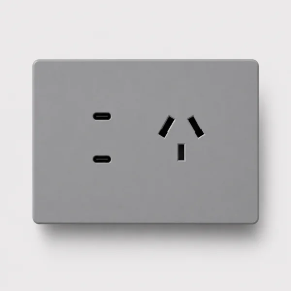 FRENTE PARA TOMACORRIENTE BI-NORMA CON DOS USB-C MONACO MACROLED, COLOR GRIS