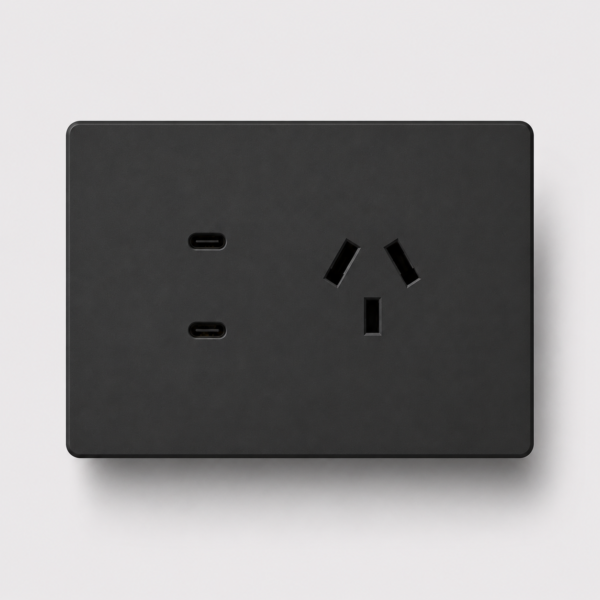 FRENTE PARA TOMACORRIENTE BI-NORMA CON DOS USB-C MONACO MACROLED, COLOR NEGRO