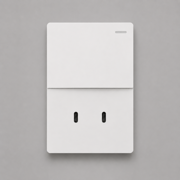 TECLA Y USB-C MONACO BLANCO MACROLED, 1 CANAL, 2 VIAS, AC 250V, 10A MAX.  2 USB-C DE 30W, BASTIDOR M