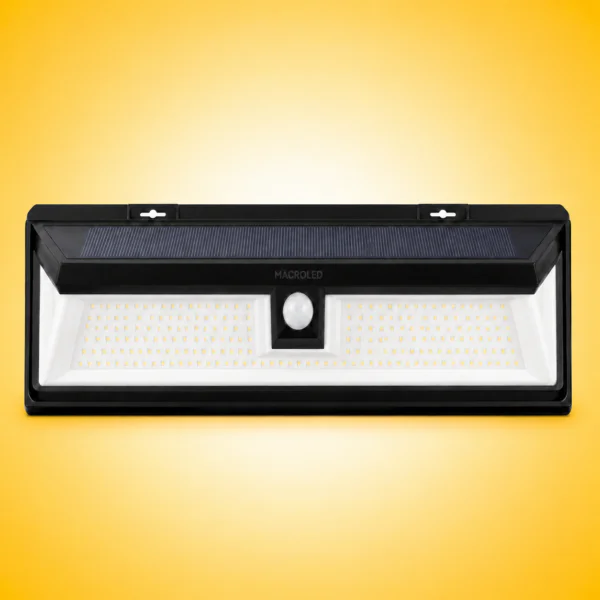 ARTEFACTO SOLAR DE PARED 10W CON SENSOR DE MOVIMIENTO 2 FUNCIONES 3000K IP65