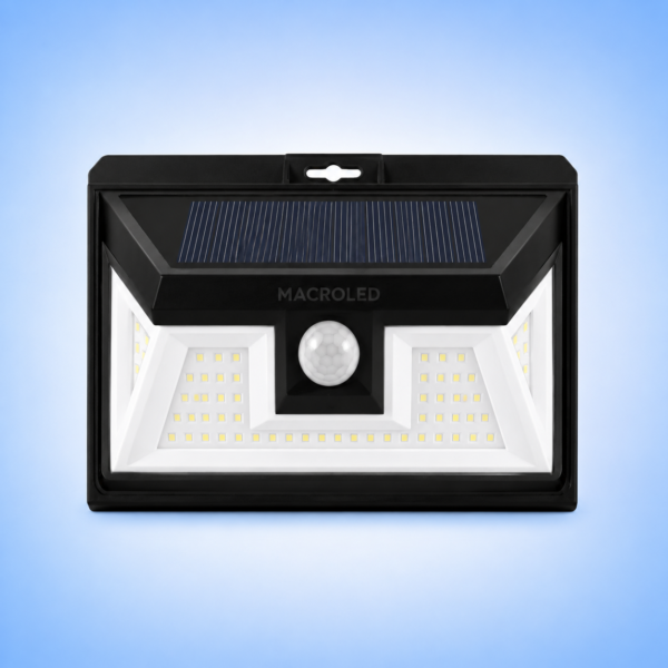 ARTEFACTO SOLAR DE PARED 5W CON SENSOR DE MOVIMIENTO 2 FUNCIONES 6500K IP65