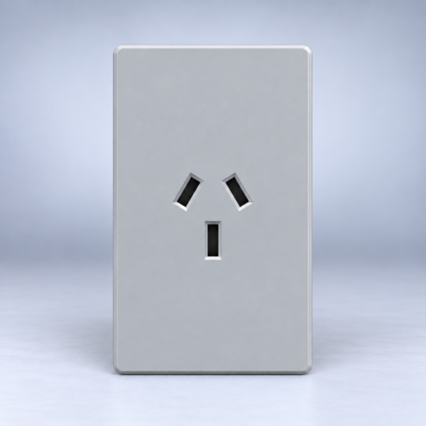 TOMACORRIENTE VERTICAL MONACO GRIS MACROLED, AC 250V, 10A MAX. BASTIDOR METALICO